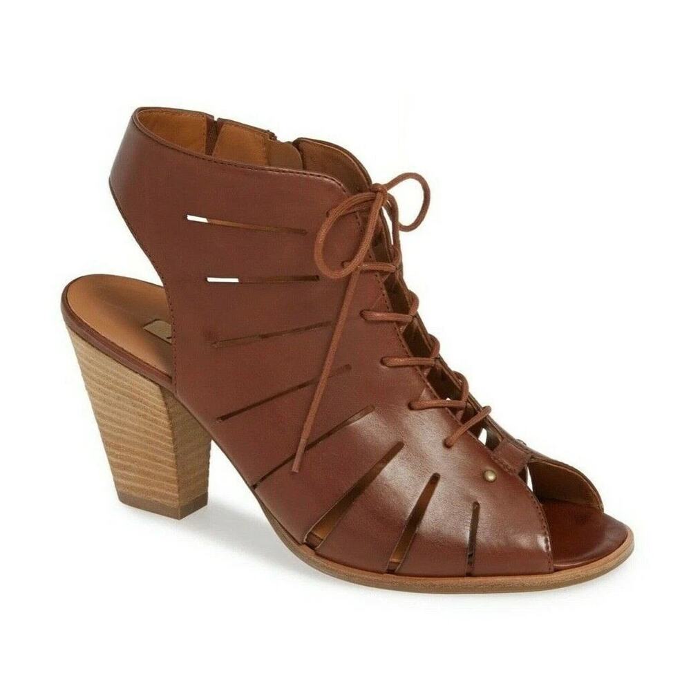 Paul Green Cosmo Peep Toe Bootie Boot Heel Sandal Lace Up Brown Heel 6.5 UK 9 US